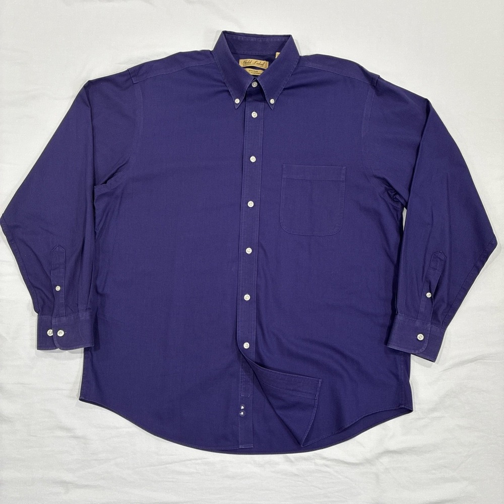 Roundtree Yorke Gold Label Shirt Mens Large Purple‎ No Iron Button Front